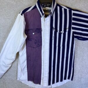 Vtg Banjo Button Shirt Mens MED Multicolor Colorblock Striped Western Faded